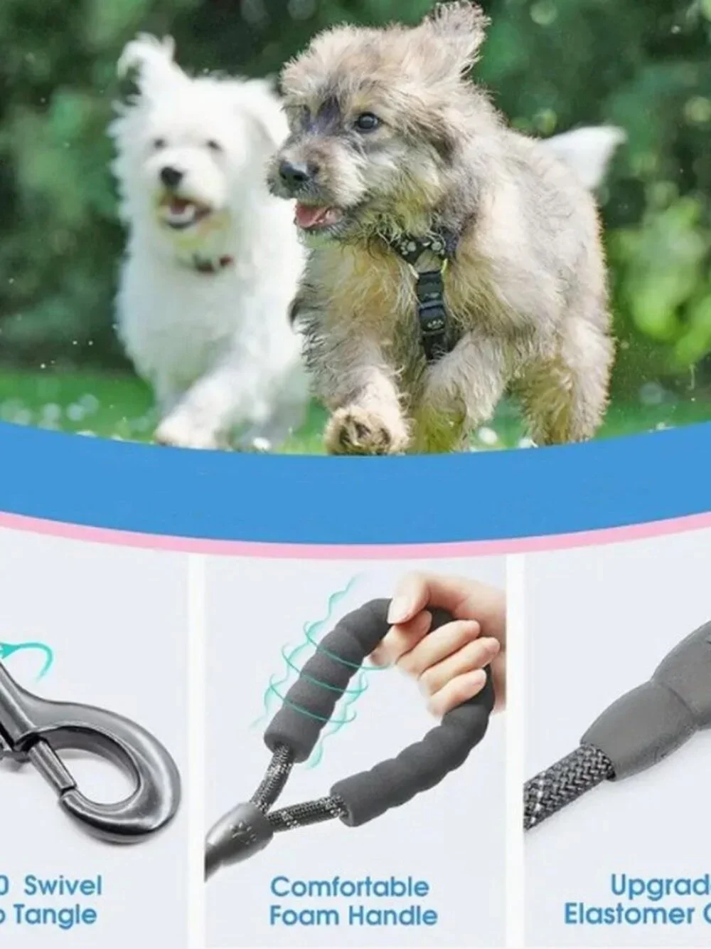 Tadeo Dash Green Reflective Rope Leash with Padded Loop Handle and Rotating Clip